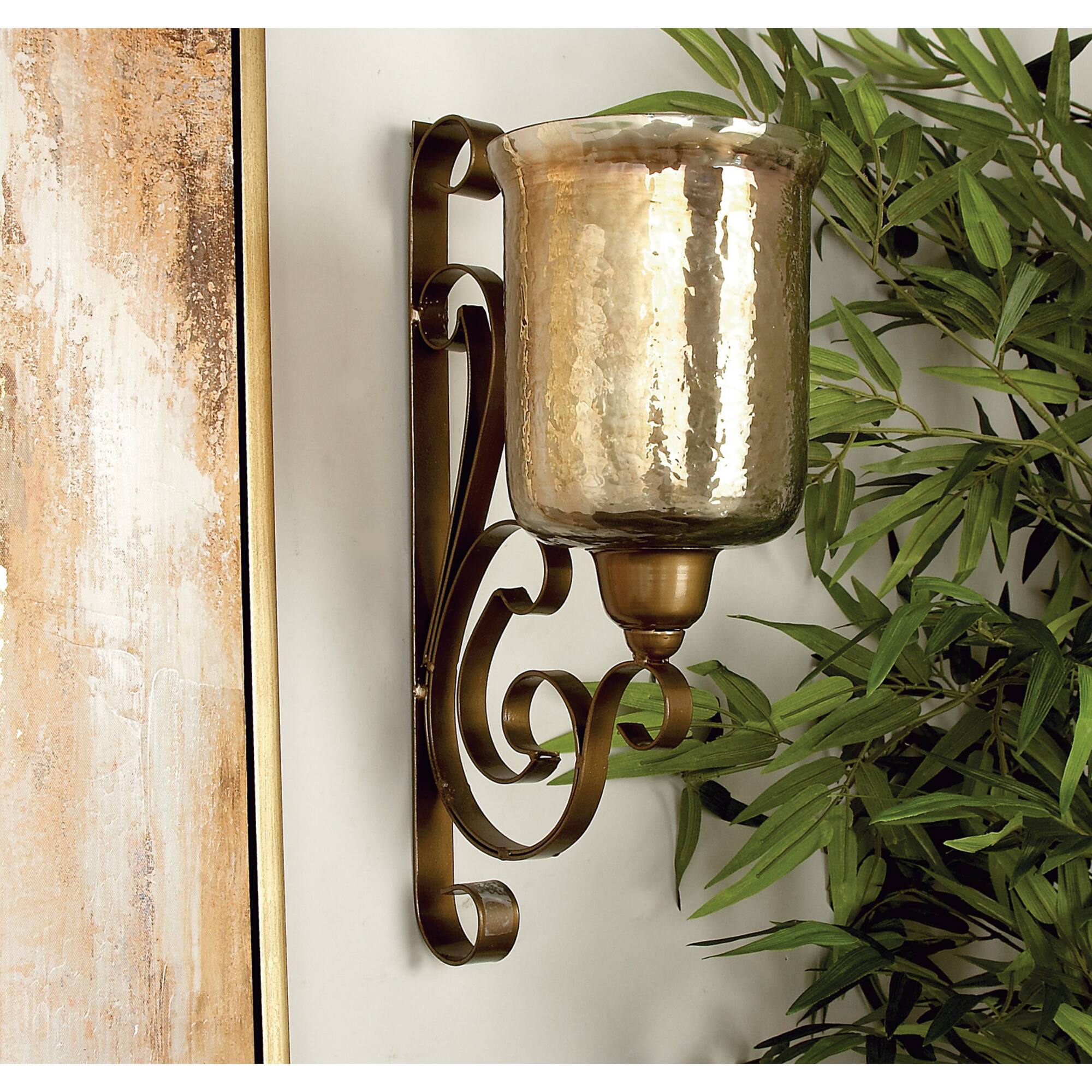 Brown Iron Traditional Candle Wall Sconce, 20" x 11" x 7"